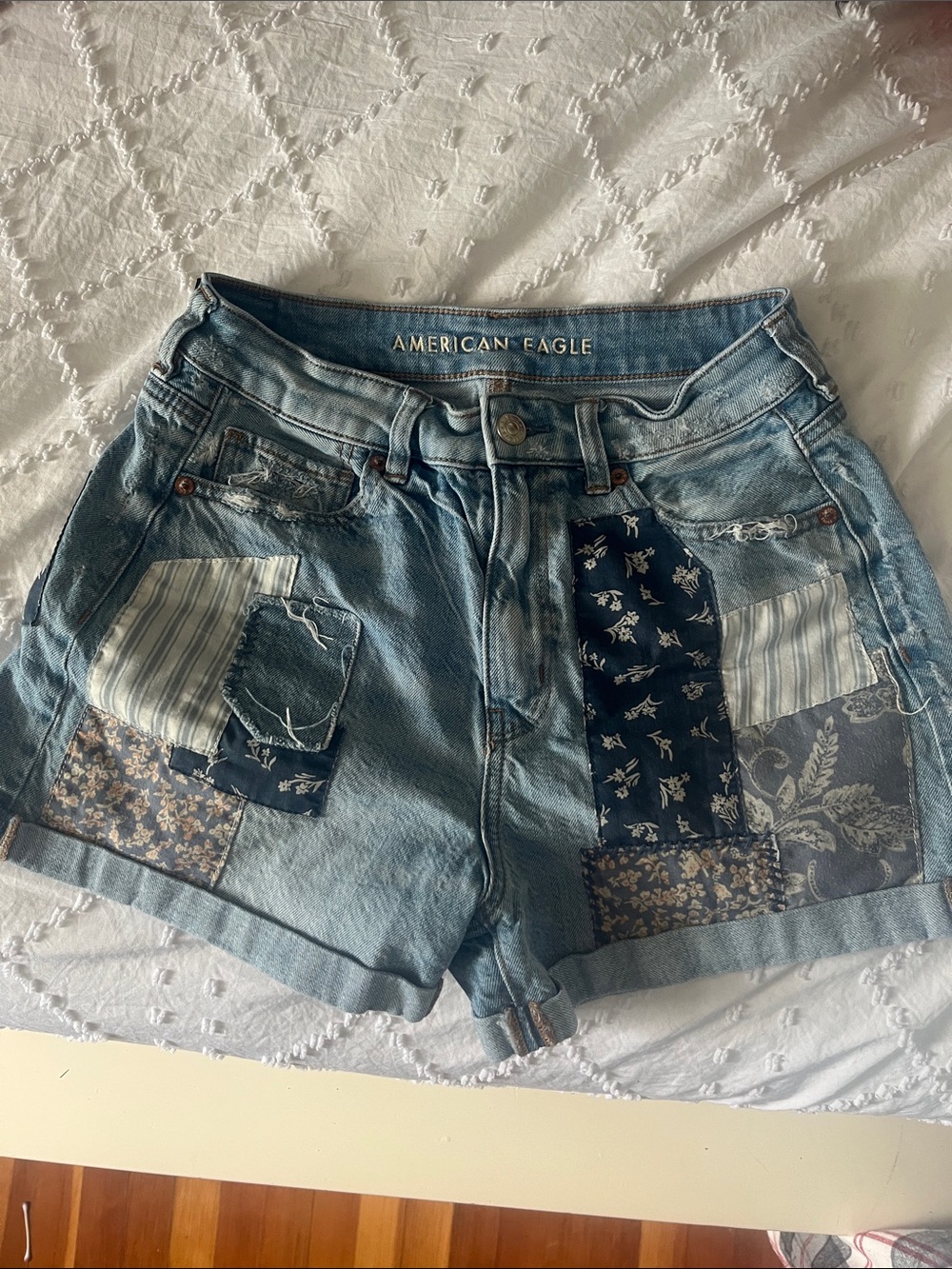 American Eagle Outfitters Blue Patchwork Denim Shorts